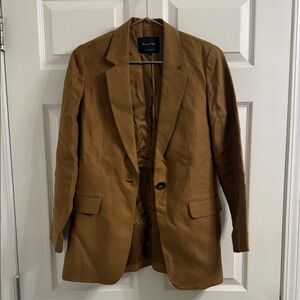 Massimo Dutti Camel Brown Single-Button Blazer